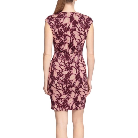 NWOT London Times Woman 14W Burgundy Maroon Orange Navy Leaf Faux Wrap Dress New - Picture 2 of 7